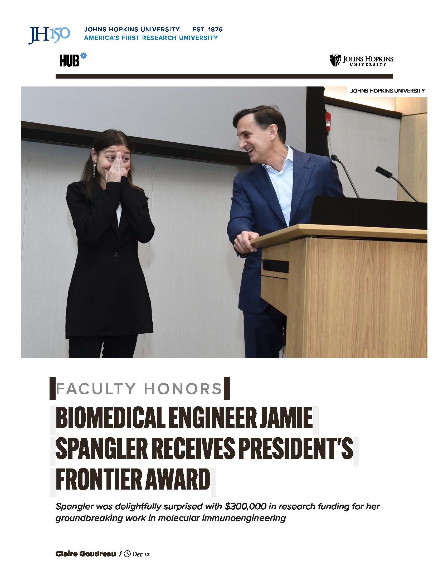 Jamie Spangler wins President’s Frontier Award
